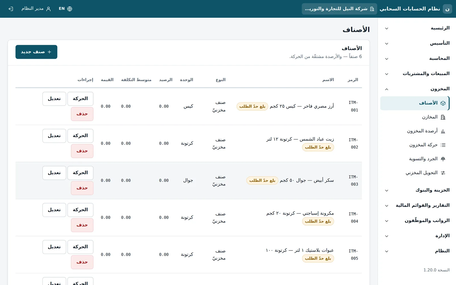الأصناف
